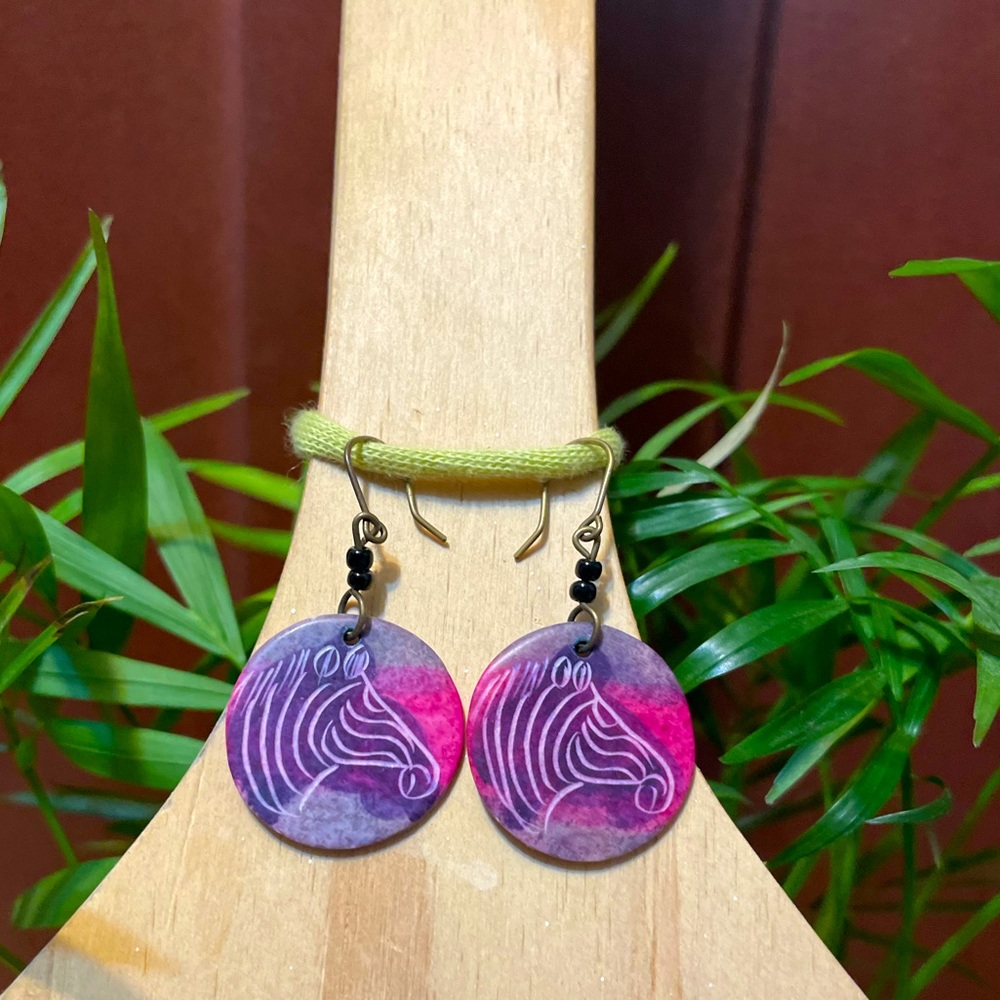 Vintage purple & pink zebra earrings